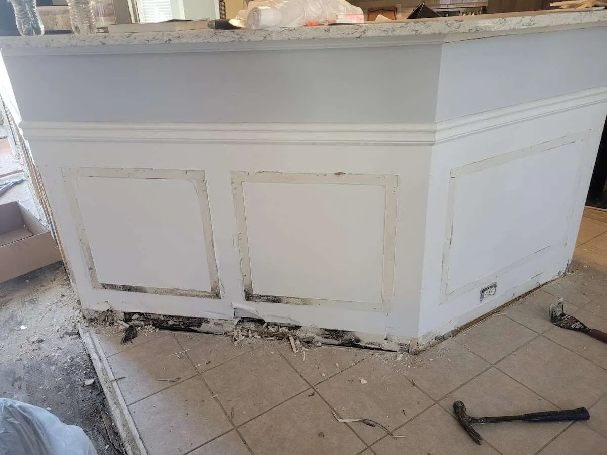 Water damage and mold on kitchen during Storm Damage Restoration in Westampton